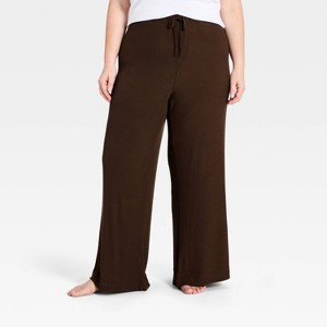 Women's Cozy Ribbed Wide Leg Pants - Auden™ Chocolate Brown XXL