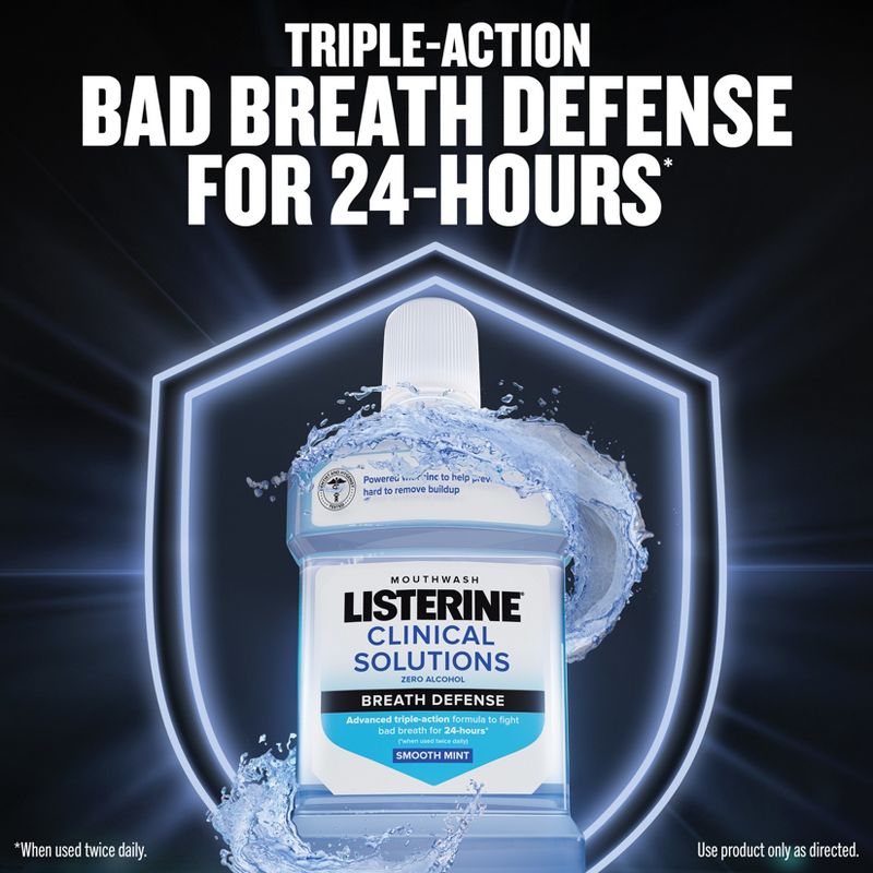 Listerine Clinical Solutions Breath Defense Mouthwash Smooth Mint -1L, 4 of 9