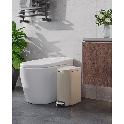 Acekool 2.6 Gallon Stainless Steel Bathroom Trash Can with Soft-Close Lid, Step-On Pedal, Inner Bucket & Rear Handle, Beige