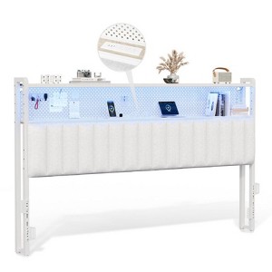 Karl Home Twin Full Queen King Size Headboard, Adjustable Upholstered Headboard with 2 Tier Shelves and Pegboard with Charging Stations and LED Lights - 1 of 4