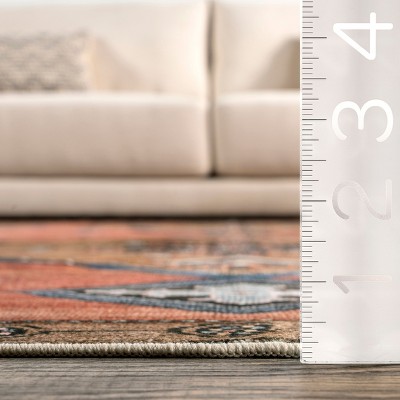 Rust Red Synthetic Washable Round Area Rug