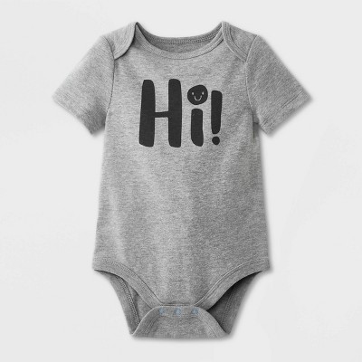 Baby Boys' 'Hi!' Short Sleeve Bodysuit - Cat & Jack™ Gray 0-3M