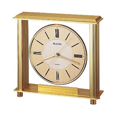 Bulova Clocks B1700 Grand Prix Metal Roman Numeral Non Ticking Clock with Protective Glass Lens, Two-Tone Metal Dial. and Engraving Plate, Brass