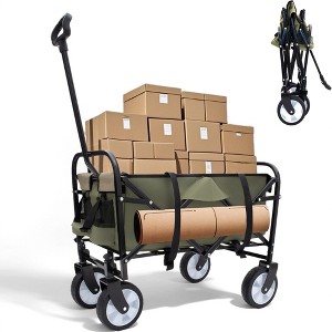 NAYSAYE Wagon Collapsible Utility Cart with Strapping System for All Terrain Use, Army Green, 25.98"*17.32"*37.4" - 1 of 4