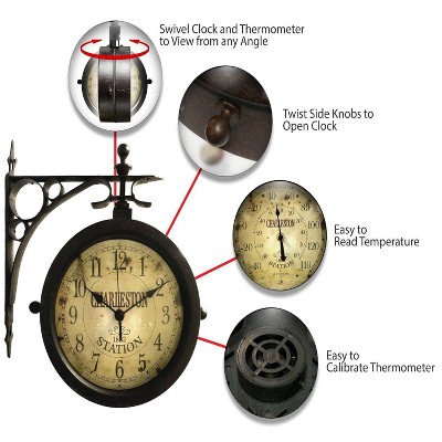 Charleston 12" Dual-Faced Brown Metal Wall Clock