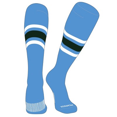 PEAR SOX Striped OTC Baseball, Softball, Football Socks (B) Sky Blue, White, Forest Green