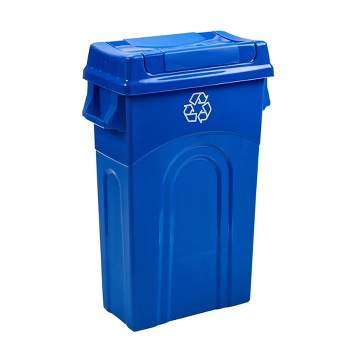 United Solutions 23 Gallon Highboy Heavy-Duty Plastic Recycling Bin with Swing Top Lid, Pass Through Handles and Dustpan Edge, Blue