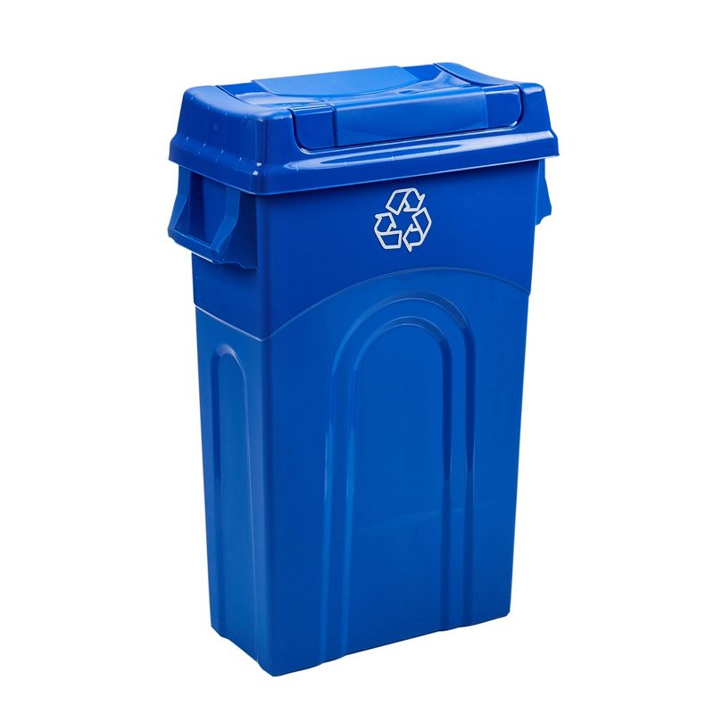 United Solutions 23 Gallon Highboy Heavy-Duty Plastic Recycling Bin with Swing Top Lid, Pass Through Handles and Dustpan Edge, Blue, 1 of 8
