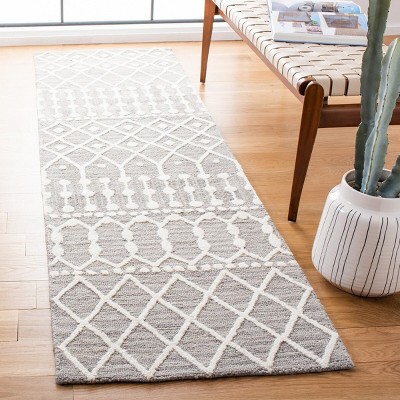 Handmade Grey and Ivory Wool Tufted Runner Rug 2'3" x 9'