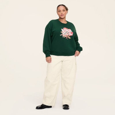 Women's Floral Graphic Print Pullover Sweatshirt - Woolrich x Target Forest Green