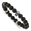 Chisel Stainless Steel Antiqued and Polished Black Agate Beaded with Skulls Stretch Bracelet - 2 of 3