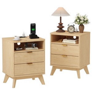 Modern Bedroom Nightstand With 2 Drawers, Wooden Sofa Side Table with Storage, Accent Bedside Table for Small Space, Narrow End Table - 1 of 4