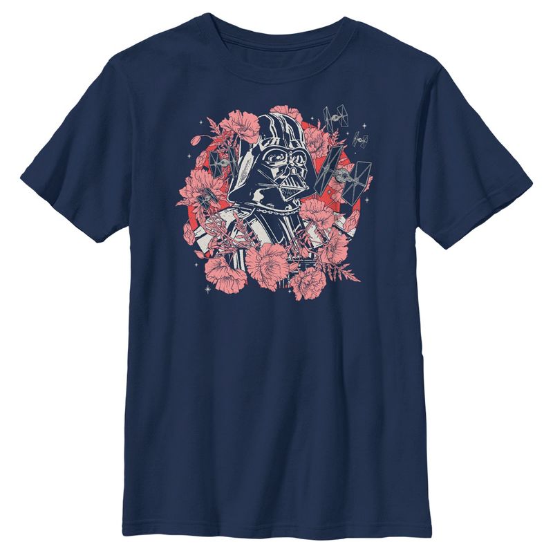 Boy's Star Wars Floral Darth Vader With Tie Fighters T-Shirt, 1 of 5