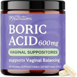 Boric Acid Suppositories for Women 600mg, Feminine Hygiene & Intimate Health Support, Vaginal Odor & Itching Relief, Unscented, SMNutrition, 30ct - 1 of 4