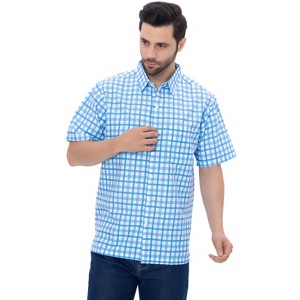 LA LEELA Mens Short Sleeve Button Down Plaid Men's Classic Casual Summer Vacation Camp Beach Collar Poplin Shirts Flannel Shirt for Men - 1 of 4