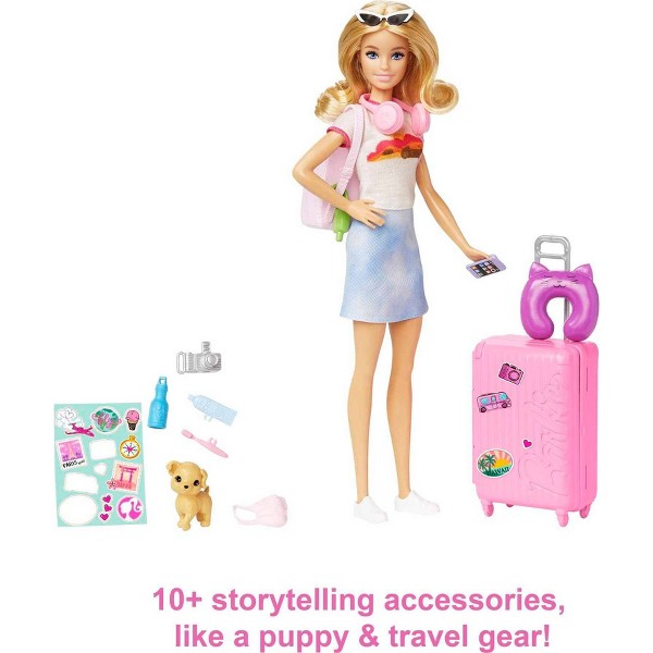 Set de viaje de muñeca Barbie con accesorios y perrito 4