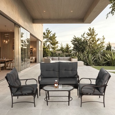 Sapphtopaz Outdoor Patio Furniture Set Wicker Woven Patio Conversation Chairs with Cushions and Glass Coffee Table for Backyard, Garden, Terrace