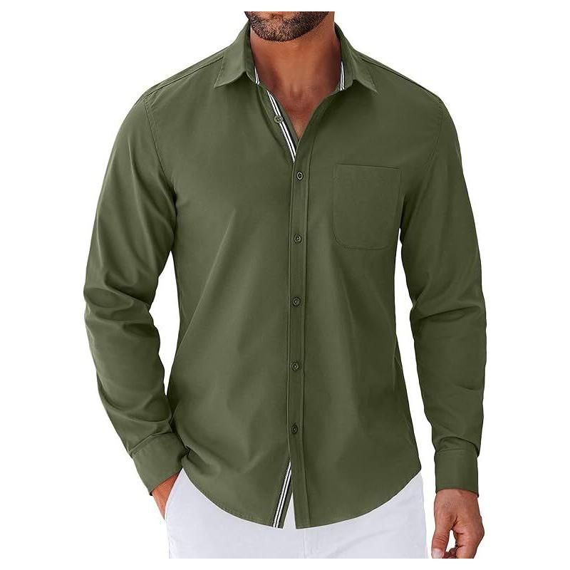 COOFANDY Men's Long Sleeve Casual Button Down Shirts Untucked Shirts for Men Regular Fit Dress Shirt Army Green S