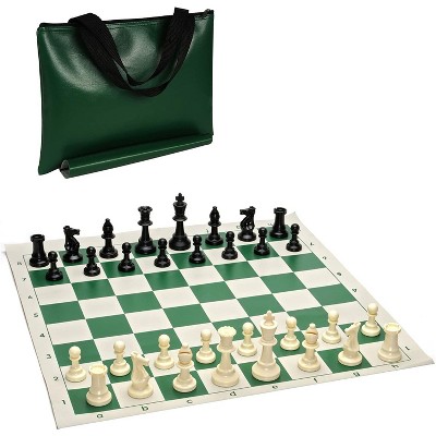 WE Games Tournament Chess Pack - Staunton Pieces with Green Board and Green Tote