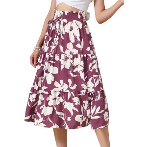 INSPIRE CHIC Women's Boho Floral Summer Elastic Waist Dressy Casual A-line Midi Skirts - 1 of 4