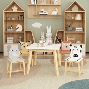 ORRD 5-Piece Kids Table & Chair Set, Wooden Cartoon Animal Table with 4 Chairs for Ages 3-8 (Large Table) - 1 of 4