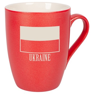 Elanze Designs Ukraine Ukrainian Flag 10 Ounce Ceramic Laser-Etched Engraved Drinkware Mug, Metallic Crimson Red