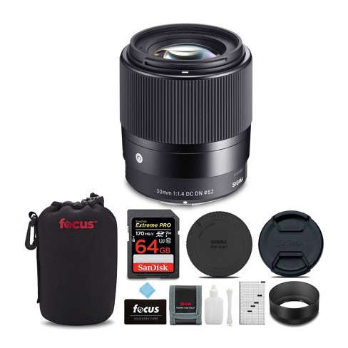 Sigma 30mm f/1.4 DC DN Contemporary Lens for Canon EF-M and 64GB SD Card  Bundle