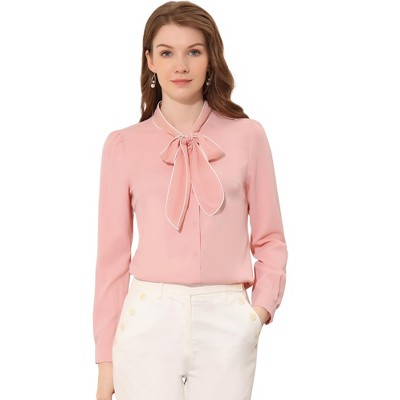 INSPIRE CHIC Women's Tie Neck Contrast Color Button Down Long Sleeves Shirt