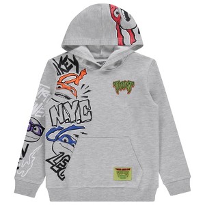Ninja Turtles Boys Crewneck Sweatshirt - Teenage Mutant Ninja Turtles Embroidered Sleeve Patches Mens Shirt - 1 of 4