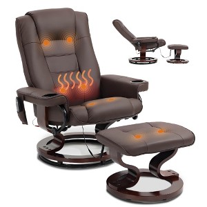 Bosmiller Massage Recliner with Ottoman Swivel Wood Base, Adjustable Recline, Faux Leather Lounge Chair with Footrest for Living Room and Bedroom - 1 of 4