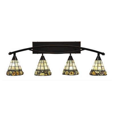 Toltec Lighting Bow 4 - Light Vanity in  Black Copper with 7" Cobblestone Art Glass Shade