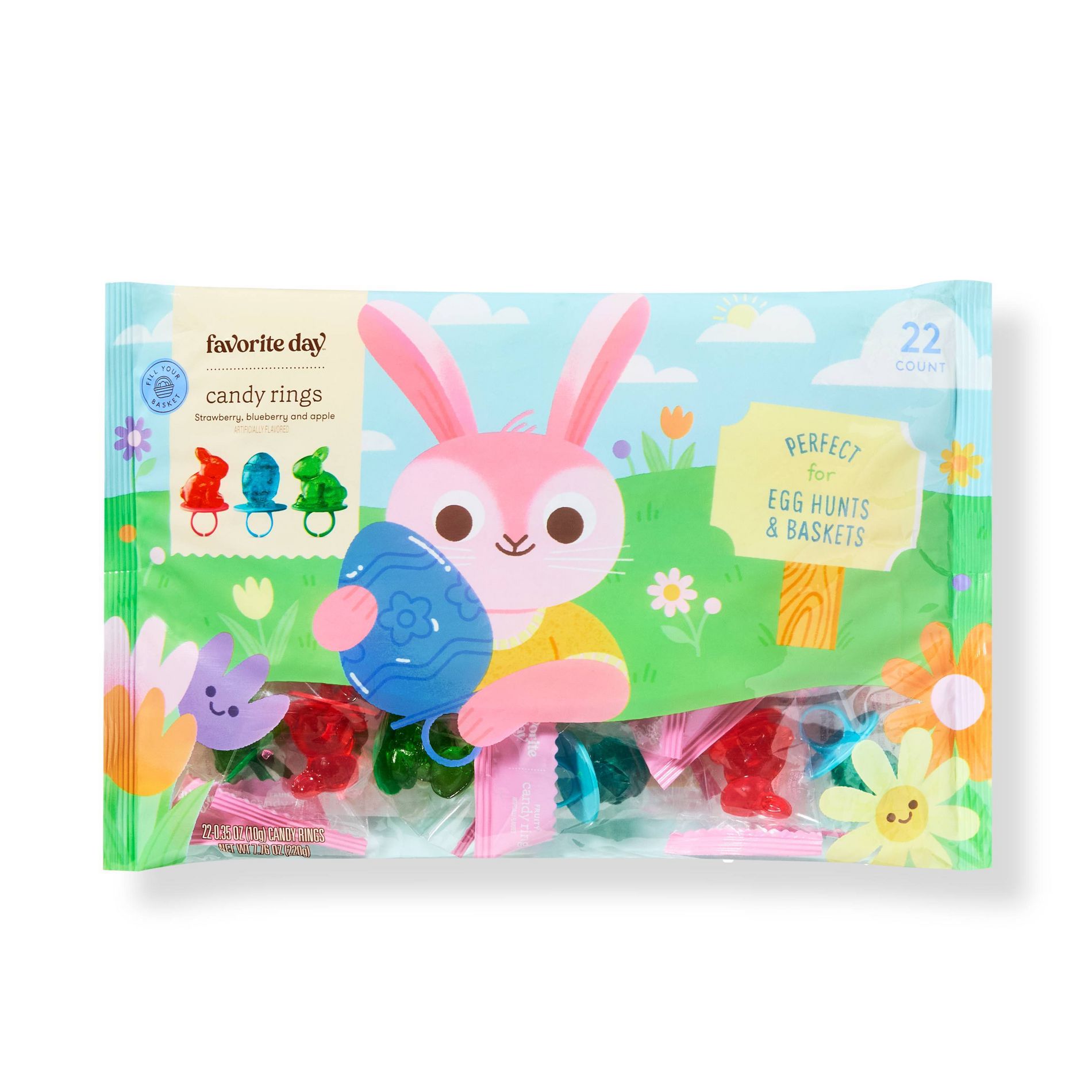 Spring Easter Bunny and Egg Candy Rings for Egg Hunt - 7.76oz/22ct - Favorite Day™