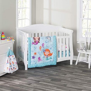 Everyday Kids 3-Piece Mermaid Crib Bedding Set for Girls – Includes Quilt, Fitted Sheet & Dust Ruffle – Underwater Nursery Theme - 1 of 4