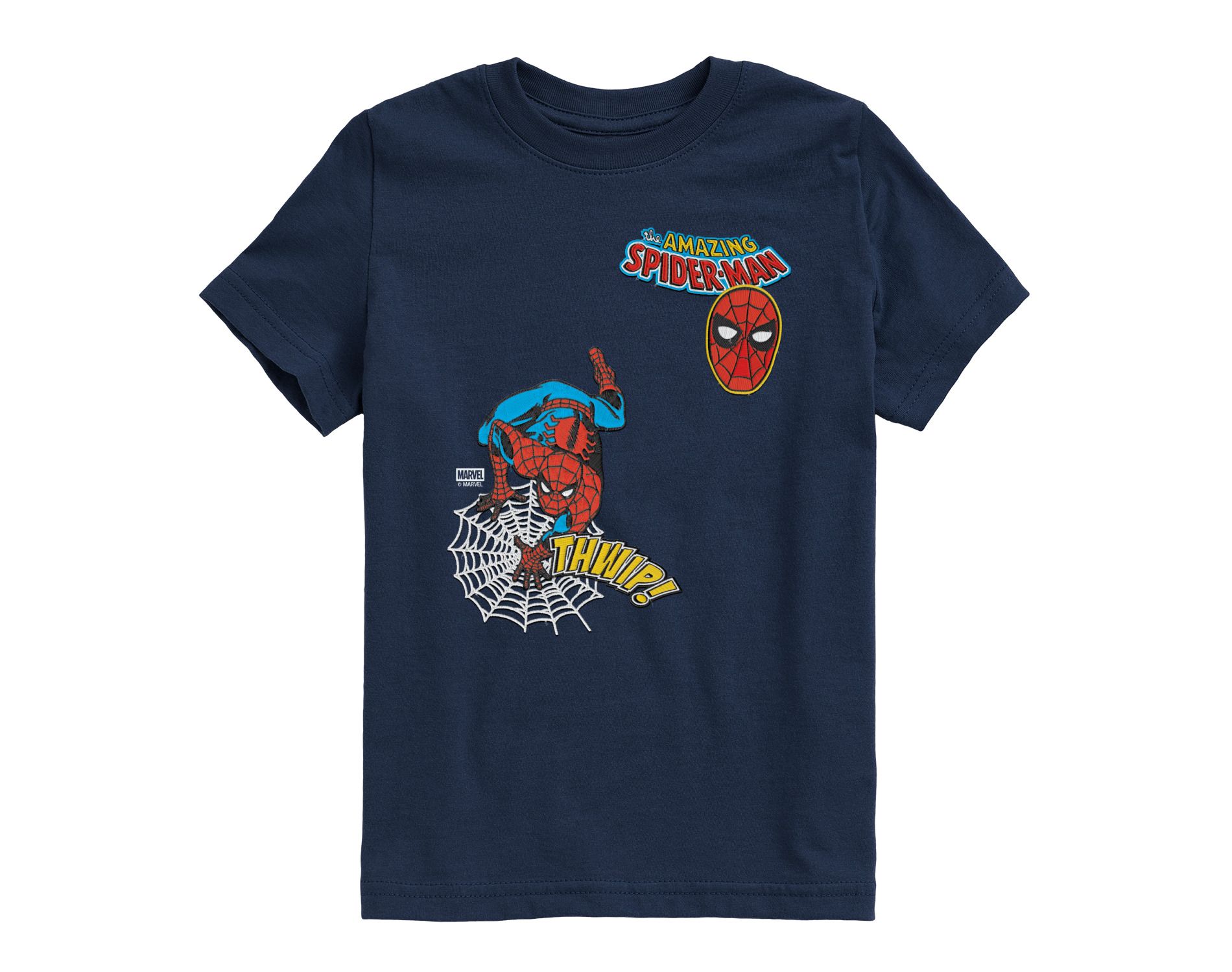 Boys' Spider-Man Spidey Thwip Faux Patch Short Sleeve Graphic T-Shirt - Navy - Large