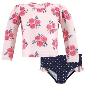 Hudson Baby Girls Swim Rashguard Set, Pink Navy Roses - 1 of 4