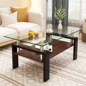 CAVINAS Coffee Tables for Living Room Modern Rectangle Coffee Tables with Transparent Tempered Glass Tabletop and Brown MDF Layer - 1 of 4