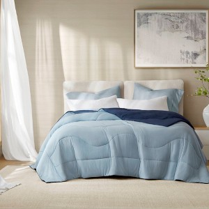 Solid Color Breathable Cooling Comforter, Ultra Soft Premium Cozy Textile Lightweight Reversible Bed Blanket for Hot Season, Blue, King/Cal King - 1 of 4