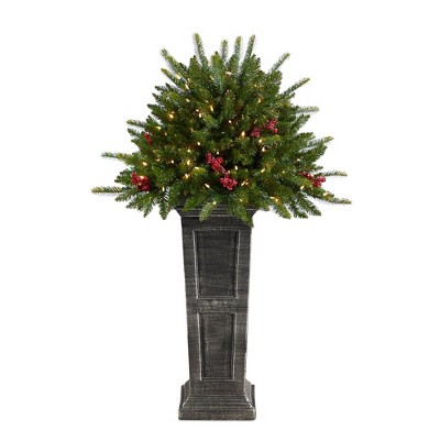 Nearly Natural 4-ft Holiday Christmas Tree Plant Pre-Lit and Glittered on Pedestal with 150 Multicolored LED lights