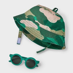 Baby Boys' Camo Sunhat & Sunglasses Set - Cat & Jack™ Green 0-6M - 1 of 4