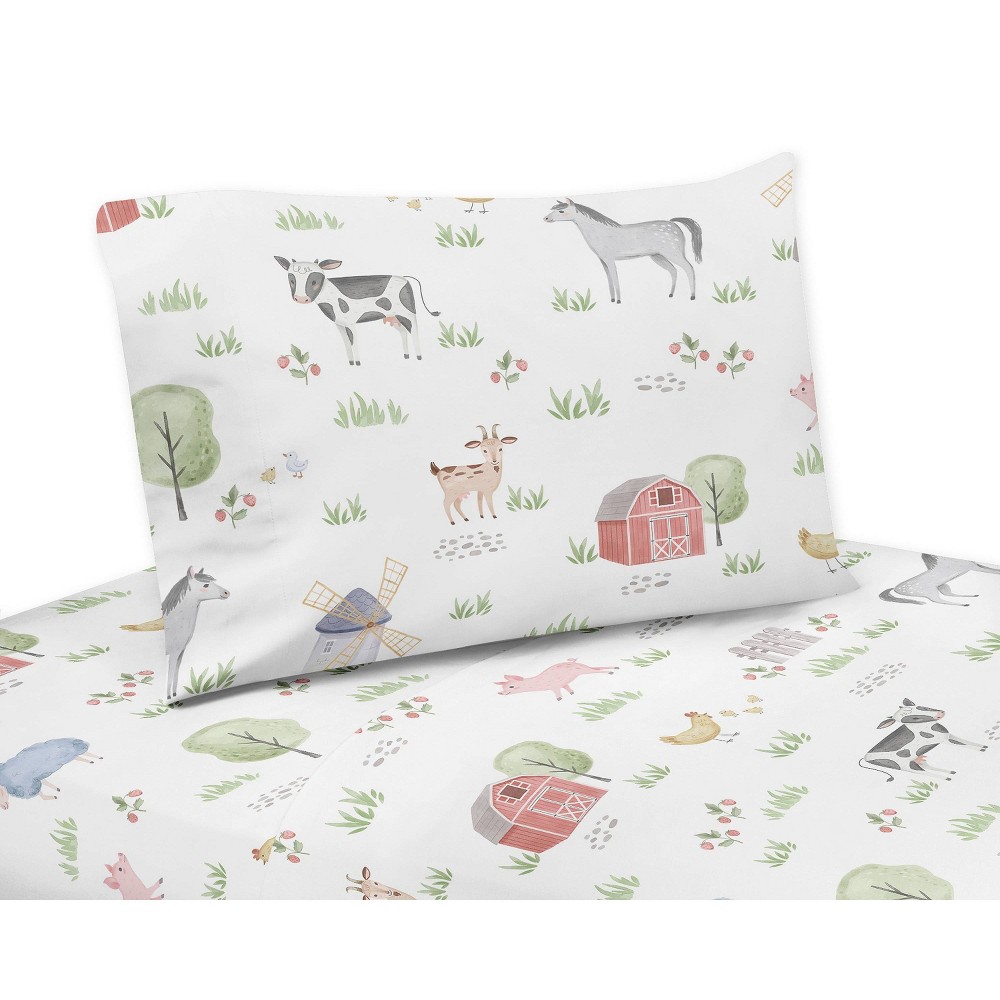 Photos - Bed Linen 4pc On the Farm Animals Queen Kids' Sheet Set - Sweet Jojo Designs