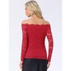 Allegra K Women's Off Shoulder Floral Lace Sheer Long Sleeves Lined Casual Blouse - 3 of 4