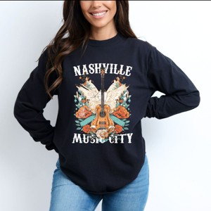 Nashville Music City Guitar Grunge - Womens Garment Dyed Long Sleeve - 1 of 3