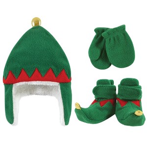 Hudson Baby Trapper Hat, Mitten and Bootie Set, Green Elf - 1 of 3