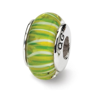 Black Bow Jewelry Green & White Striped Glass Sterling Silver Bead Charm