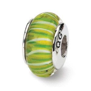 Black Bow Jewelry Green & White Striped Glass Sterling Silver Bead Charm - 1 of 3