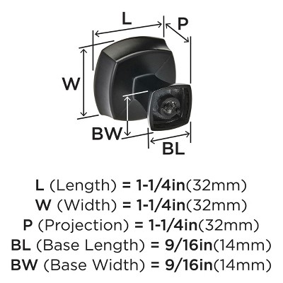 Matte Black Square Cabinet Knob with Mounting Hardware