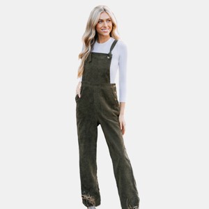 Women's Olive Corduroy Tie Strap Jumpsuit Overalls - Cupshe - 1 of 4