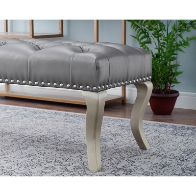 Champagne Elegance 48" Tufted Faux Leather Bench with Nailhead Trim