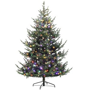 HOMCOM 7.5 ft PreLit Nordic Pine Artificial Christmas Tree, Hinged Xmas Tree with 300 LED Lights and 1218 Branch Tips for Holiday Party Decor, Green - 1 of 4