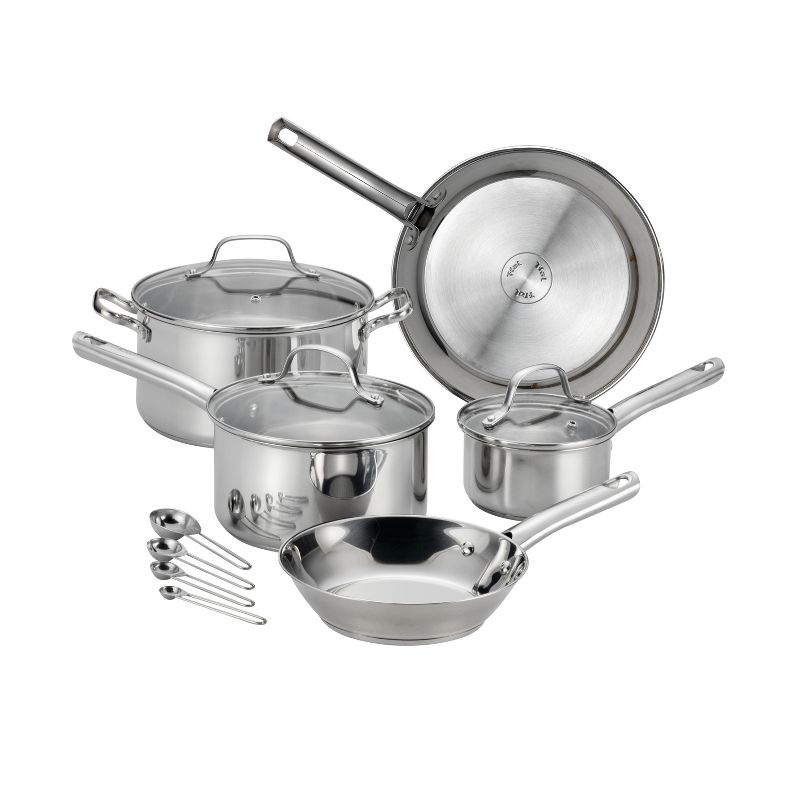 T-fal 14pc Initiatives Nonstick Cookware Set Performa Stainless Steel Silver, 1 of 14